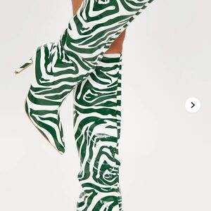 Fashion Nova Green and White Heeled Boots